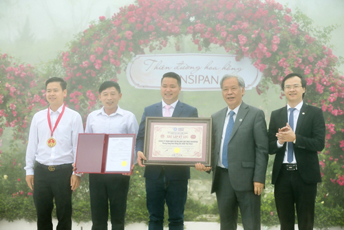 Lễ đón nhận Kỷ lục Guinness Việt Nam “Thung lũng hoa hồng lớn nhất Việt Nam”. Ảnh: BTC